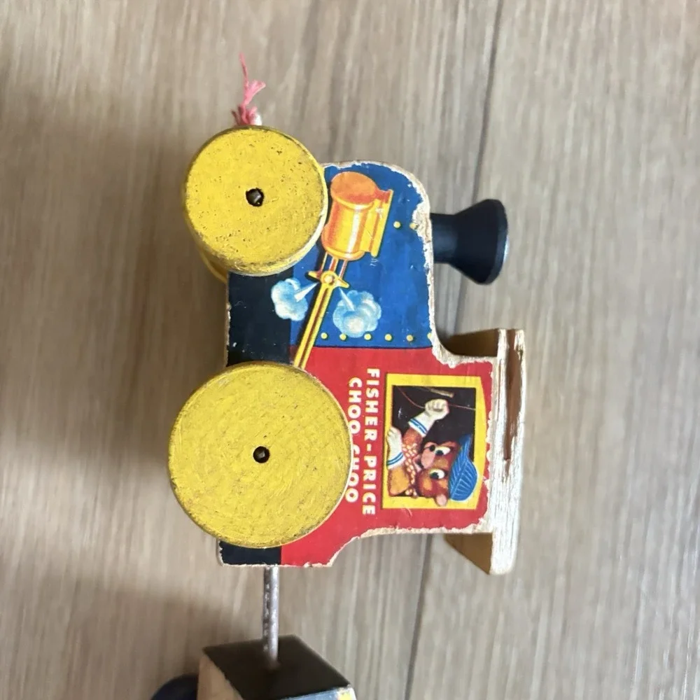 Vintage Fisher Price Choo Choo Train Wooden Pull Toy Complete 1950s USA